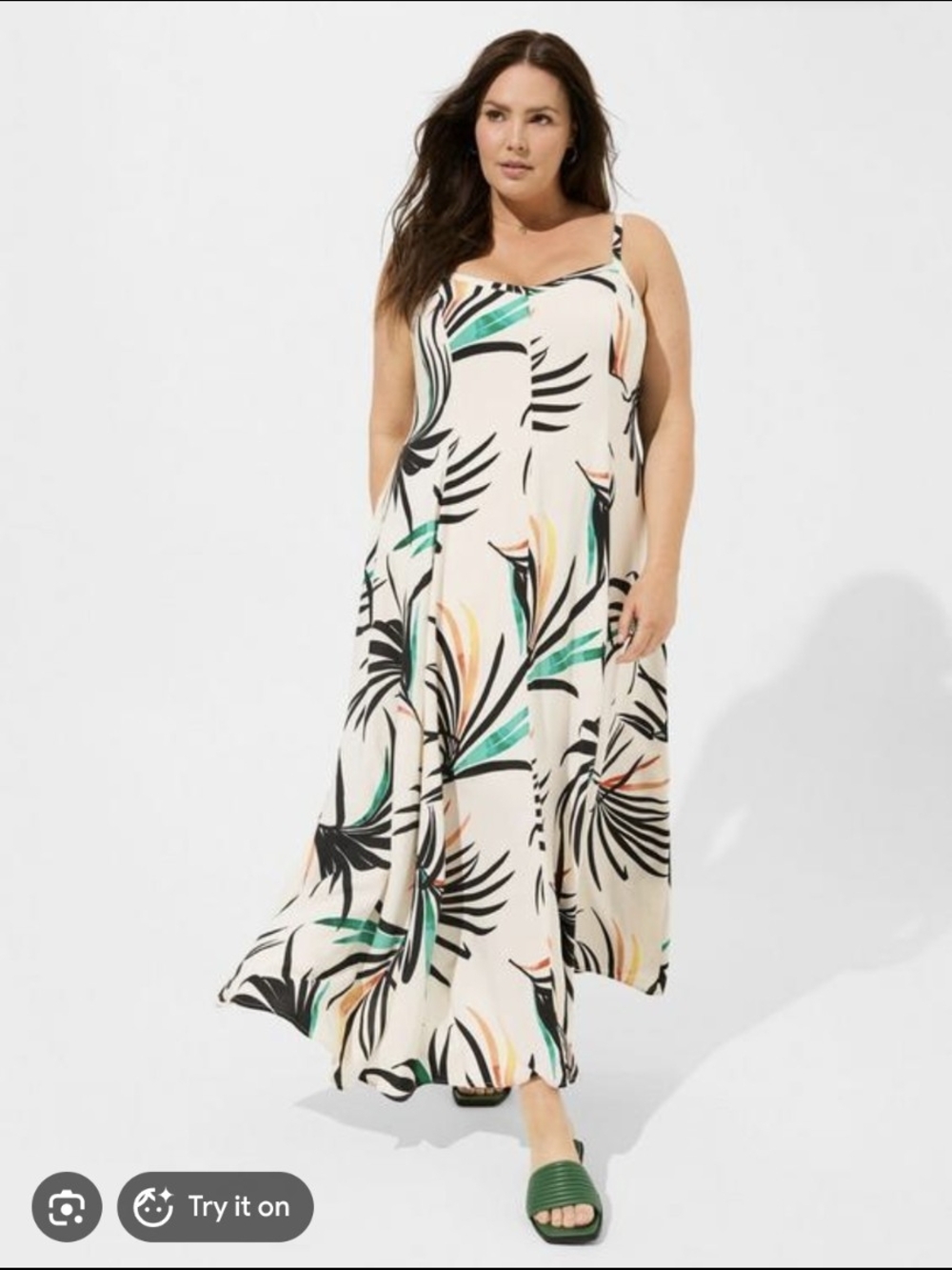 Plus-Size Cream Tropical Print Maxi Dress
